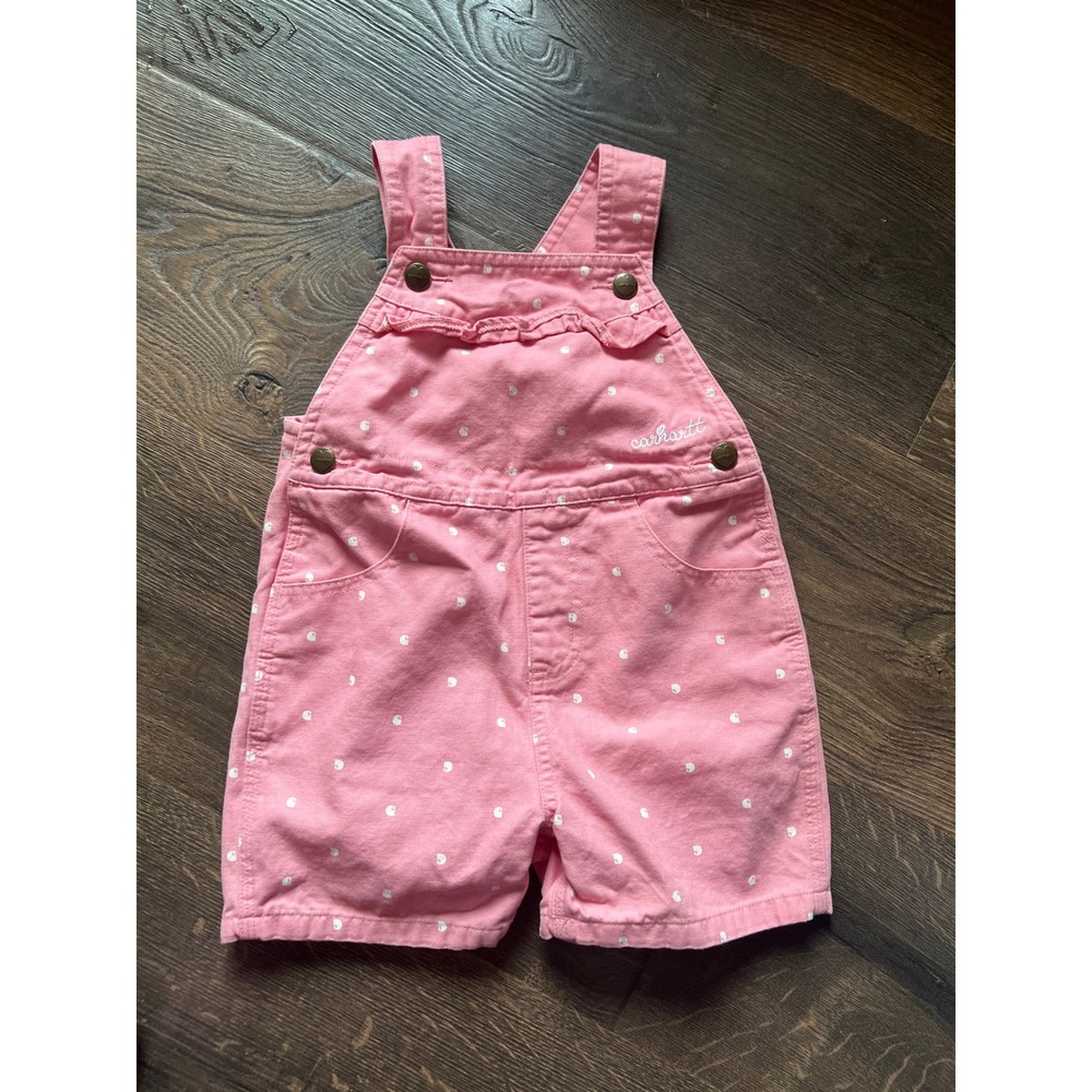 Carhartt Kids Pink Polka Dot Ruffle Canvas Bib Shortalls SD9931-G 3T